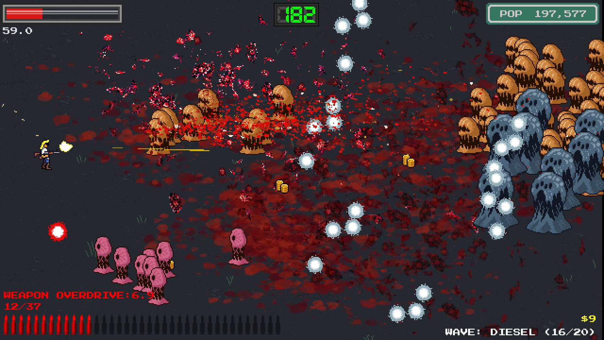 Chuck under weapon overdrive against floaters and swarmers