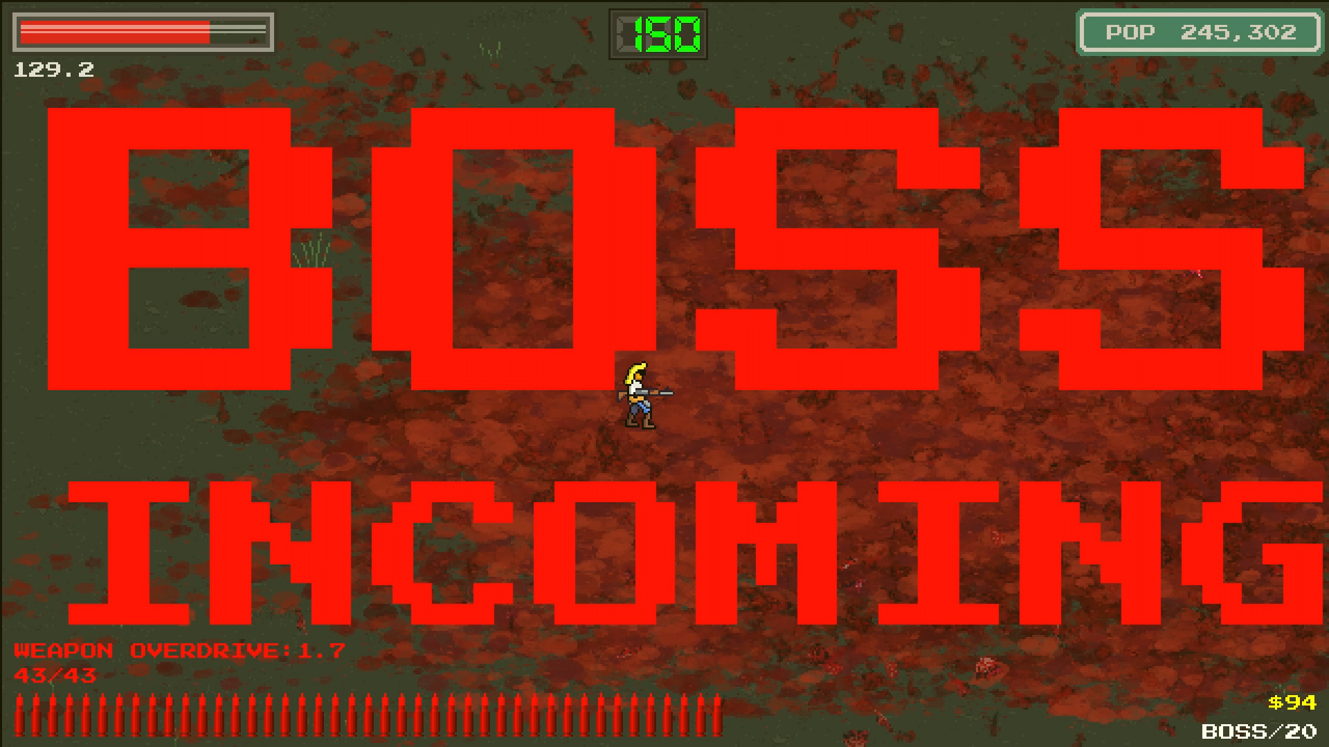 The boss warning title card at the end of a run